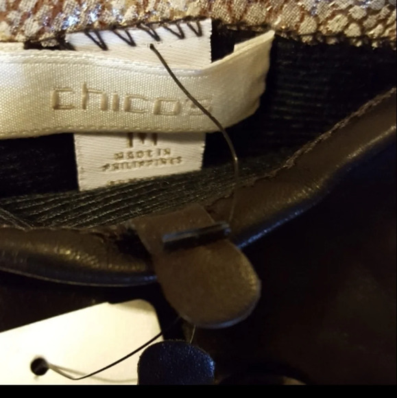 CHICO'S METALLIC EXOTIC LEATHER GLOVES BROWN/ GOLD -SZ. MED- LINED NWT - Picture 5 of 8